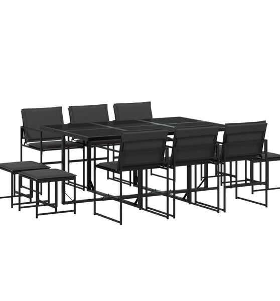 11-tlg. Garten-Essgruppe mit Kissen Schwarz Textilene