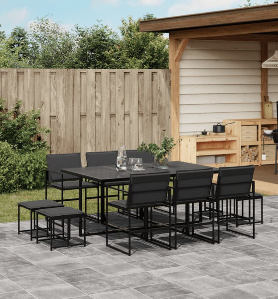 11-tlg. Garten-Essgruppe mit Kissen Schwarz Textilene