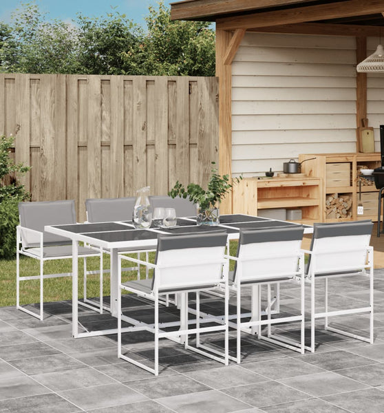 7-tlg. Garten-Essgruppe mit Kissen Weiß Textilene