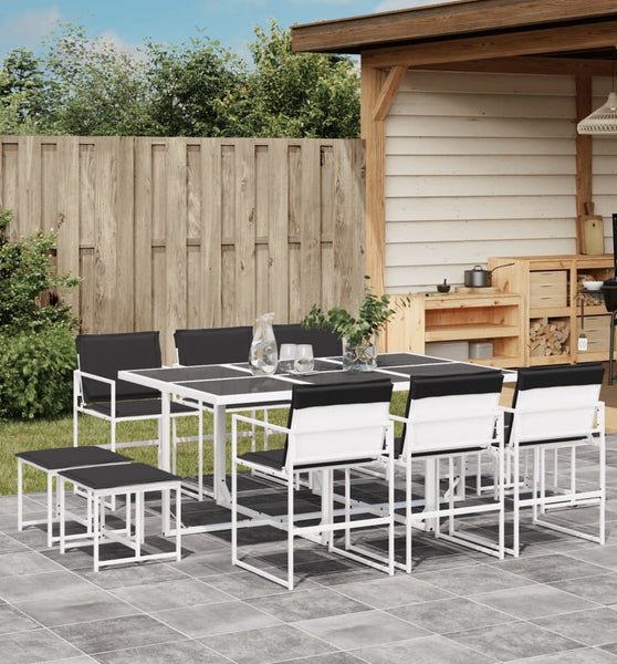 11-tlg. Garten-Essgruppe mit Kissen Weiß Textilene