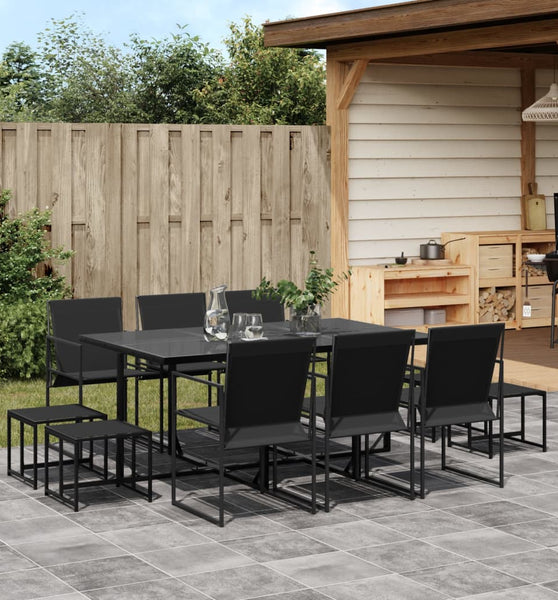 11-tlg. Garten-Essgruppe Schwarz Textilene