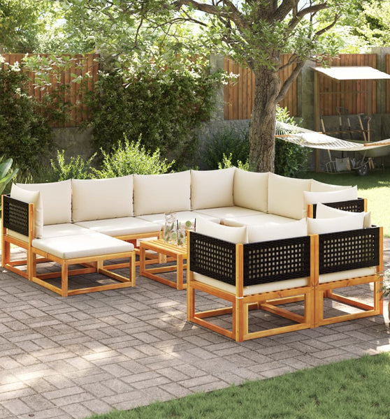 10-tlg. Garten-Sofagarnitur mit Kissen Massivholz Akazie