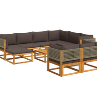 10-tlg. Garten-Sofagarnitur mit Kissen Massivholz Akazie