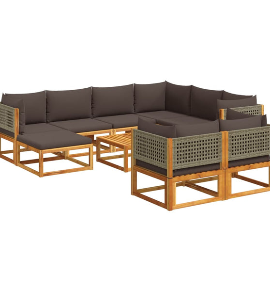 10-tlg. Garten-Sofagarnitur mit Kissen Massivholz Akazie
