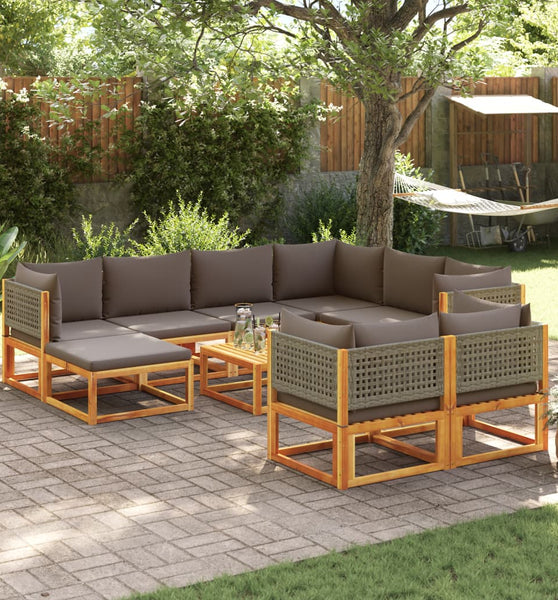 10-tlg. Garten-Sofagarnitur mit Kissen Massivholz Akazie