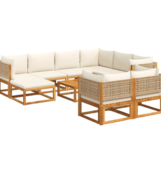 10-tlg. Garten-Sofagarnitur mit Kissen Massivholz Akazie