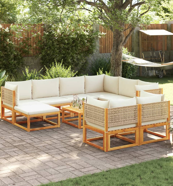 10-tlg. Garten-Sofagarnitur mit Kissen Massivholz Akazie