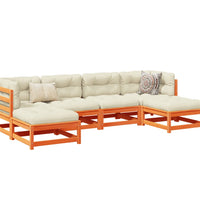 6-tlg. Garten-Sofagarnitur mit Kissen Wachsbraun Kiefernholz