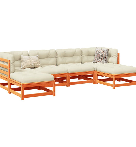 6-tlg. Garten-Sofagarnitur mit Kissen Wachsbraun Kiefernholz