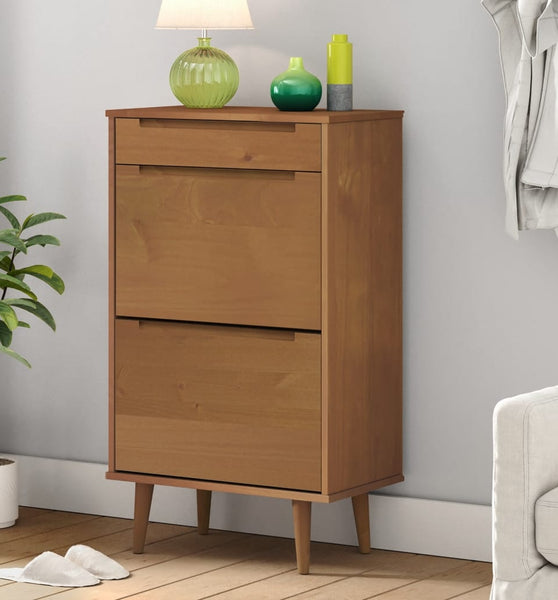 Schuhschrank MOLDE Braun 59,5x35x103 cm Massivholz Kiefer