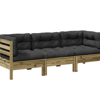 3-tlg. Garten-Sofagarnitur mit Kissen Kiefernholz Imprägniert