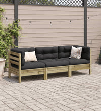 3-tlg. Garten-Sofagarnitur mit Kissen Kiefernholz Imprägniert