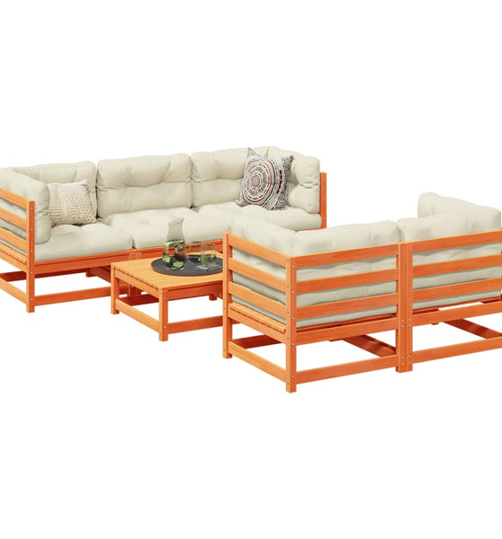 6-tlg. Garten-Sofagarnitur Wachsbraun Massivholz Kiefer