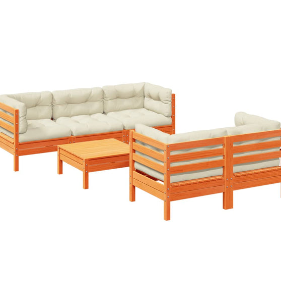 6-tlg. Garten-Sofagarnitur mit Kissen Wachsbraun Kiefernholz