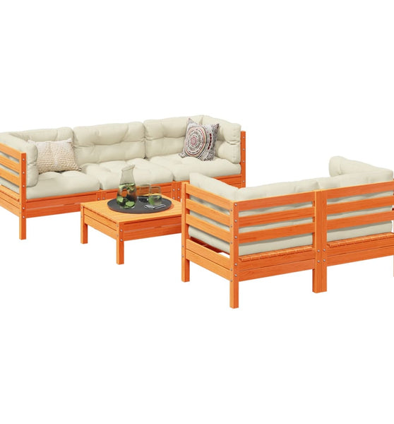 6-tlg. Garten-Sofagarnitur mit Kissen Wachsbraun Kiefernholz