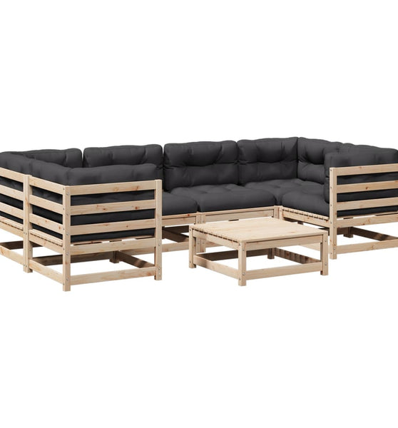 7-tlg. Garten-Sofagarnitur mit Kissen Massivholz Kiefer