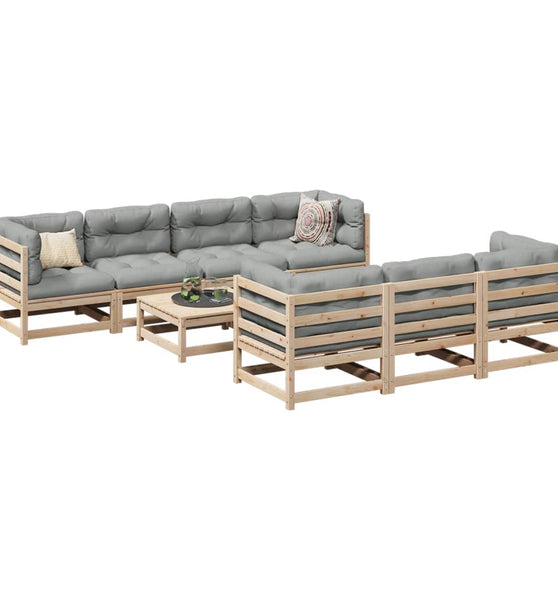 8-tlg. Garten-Sofagarnitur mit Kissen Massivholz Kiefer