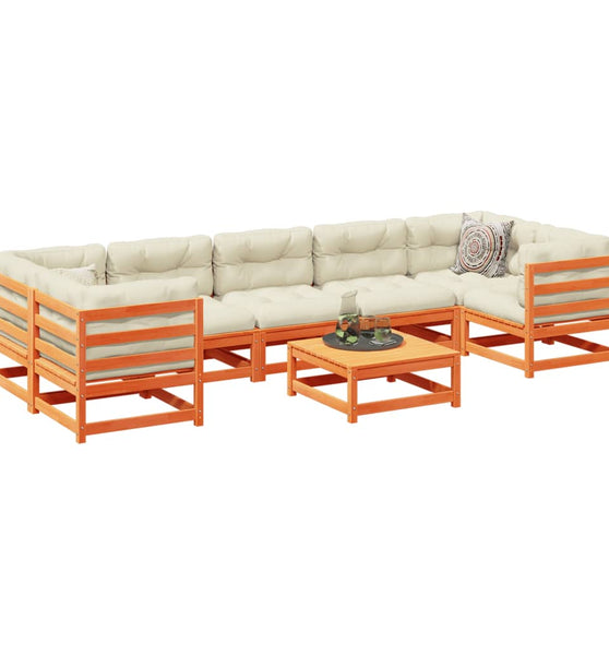 8-tlg. Garten-Sofagarnitur mit Kissen Wachsbraun Kiefernholz