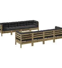 9-tlg. Garten-Sofagarnitur mit Kissen Kiefernholz Imprägniert