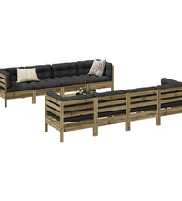 9-tlg. Garten-Sofagarnitur mit Kissen Kiefernholz Imprägniert