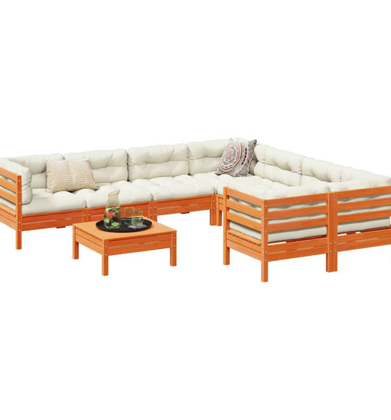 9-tlg. Garten-Sofagarnitur mit Kissen Wachsbraun Kiefernholz