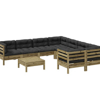 9-tlg. Garten-Sofagarnitur mit Kissen Kiefernholz Imprägniert