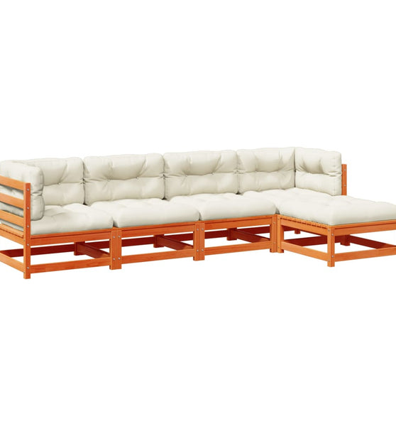 5-tlg. Garten-Sofagarnitur mit Kissen Wachsbraun Kiefernholz