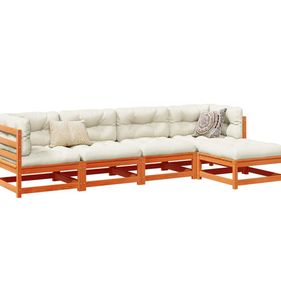 5-tlg. Garten-Sofagarnitur mit Kissen Wachsbraun Kiefernholz