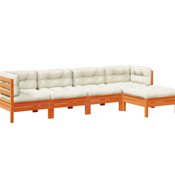 5-tlg. Garten-Sofagarnitur mit Kissen Wachsbraun Kiefernholz