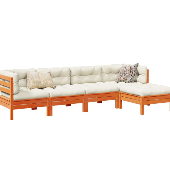 5-tlg. Garten-Sofagarnitur mit Kissen Wachsbraun Kiefernholz