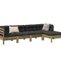 5-tlg. Garten-Sofagarnitur mit Kissen Kiefernholz Imprägniert