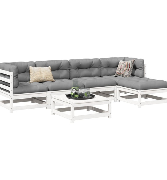 6-tlg. Garten-Sofagarnitur Weiß Massivholz Kiefer