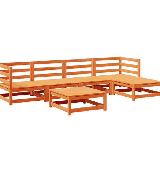 6-tlg. Garten-Sofagarnitur Wachsbraun Massivholz Kiefer