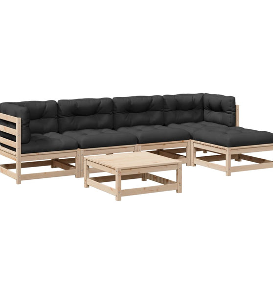6-tlg. Garten-Sofagarnitur mit Kissen Massivholz Kiefer
