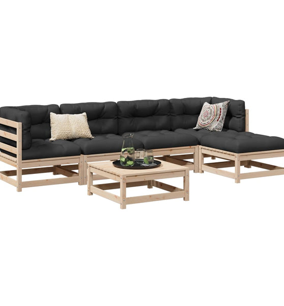 6-tlg. Garten-Sofagarnitur mit Kissen Massivholz Kiefer