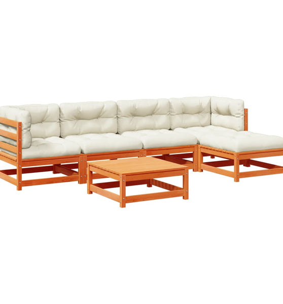 6-tlg. Garten-Sofagarnitur mit Kissen Wachsbraun Kiefernholz