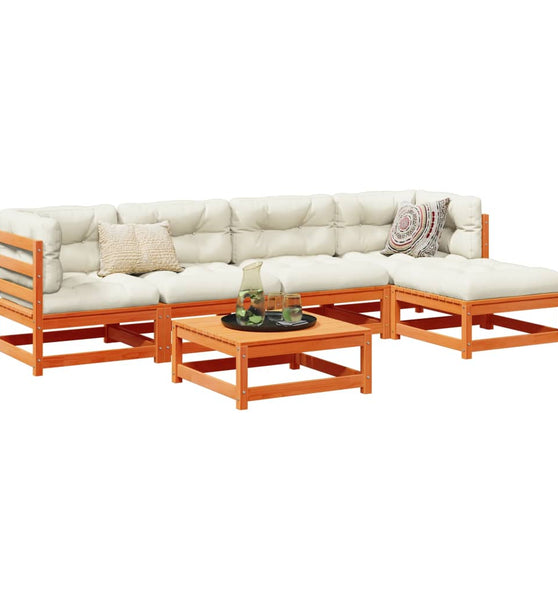 6-tlg. Garten-Sofagarnitur mit Kissen Wachsbraun Kiefernholz