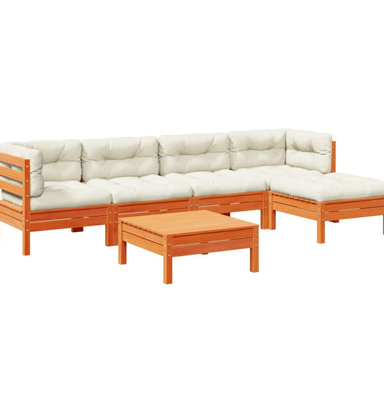 6-tlg. Garten-Sofagarnitur mit Kissen Wachsbraun Kiefernholz