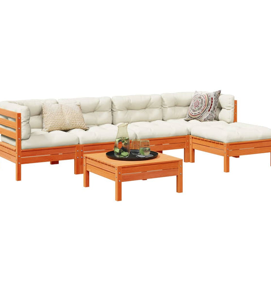 6-tlg. Garten-Sofagarnitur mit Kissen Wachsbraun Kiefernholz