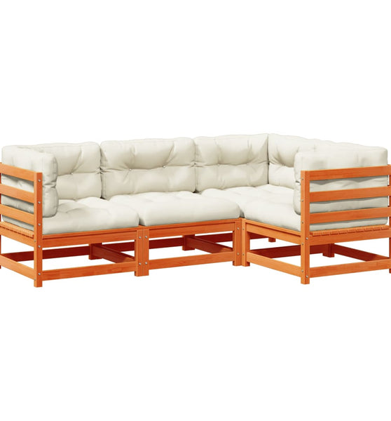 4-tlg. Garten-Sofagarnitur mit Kissen Wachsbraun Kiefernholz