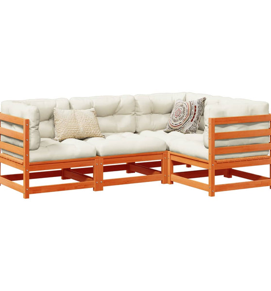 4-tlg. Garten-Sofagarnitur mit Kissen Wachsbraun Kiefernholz