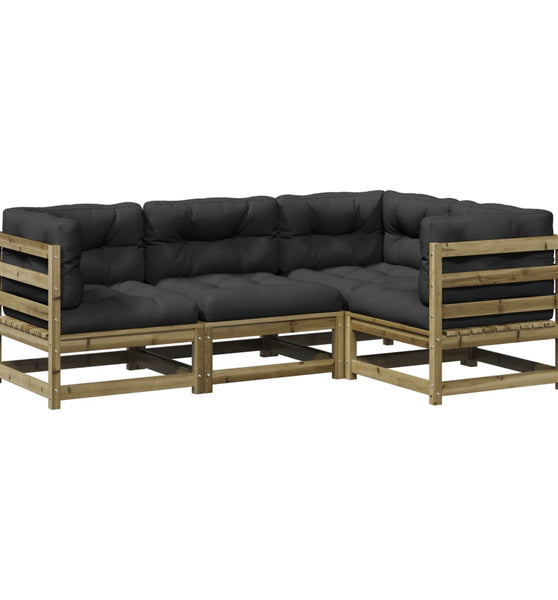 4-tlg. Garten-Sofagarnitur mit Kissen Kiefernholz Imprägniert