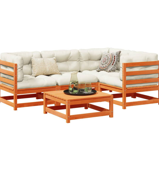 5-tlg. Garten-Sofagarnitur Wachsbraun Massivholz Kiefer