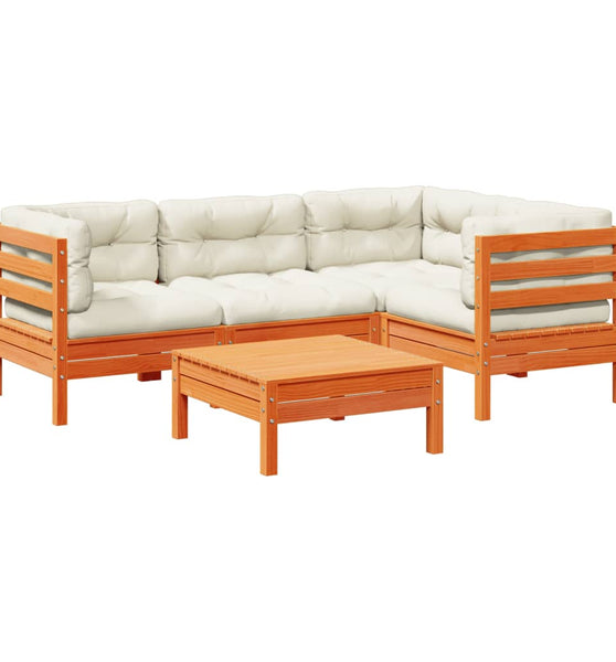 5-tlg. Garten-Sofagarnitur mit Kissen Wachsbraun Kiefernholz