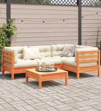 5-tlg. Garten-Sofagarnitur mit Kissen Wachsbraun Kiefernholz
