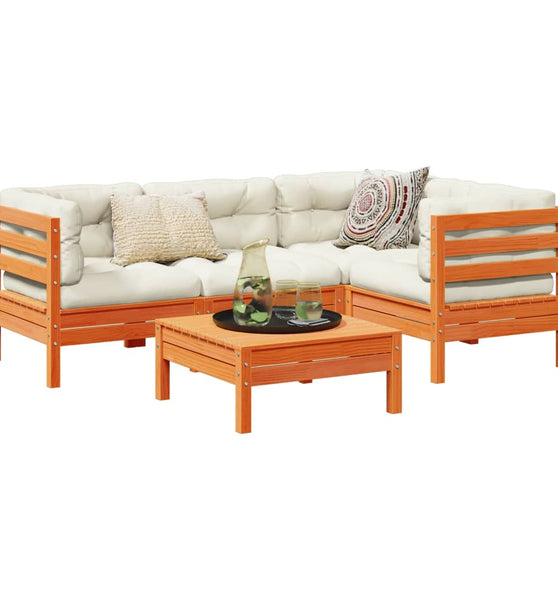 5-tlg. Garten-Sofagarnitur mit Kissen Wachsbraun Kiefernholz