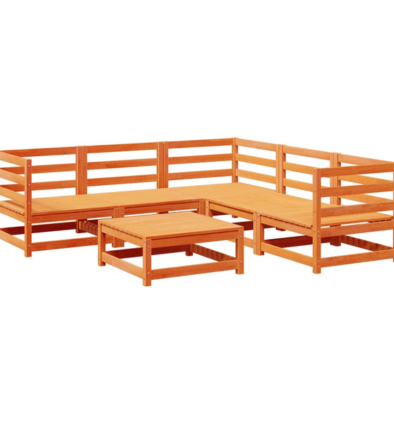 6-tlg. Garten-Sofagarnitur Wachsbraun Massivholz Kiefer