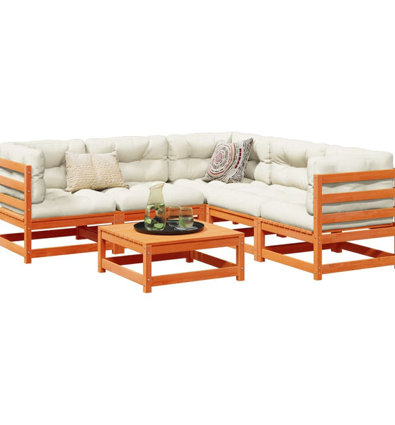 6-tlg. Garten-Sofagarnitur Wachsbraun Massivholz Kiefer