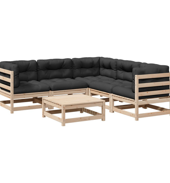 6-tlg. Garten-Sofagarnitur mit Kissen Massivholz Kiefer