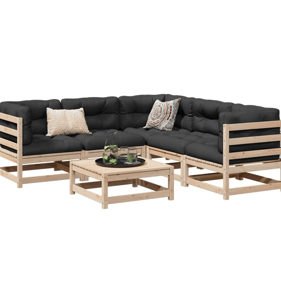 6-tlg. Garten-Sofagarnitur mit Kissen Massivholz Kiefer